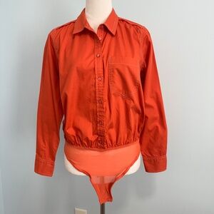 Free People Intimately Power  Move Button Down Woven Bodysuit Size S‎